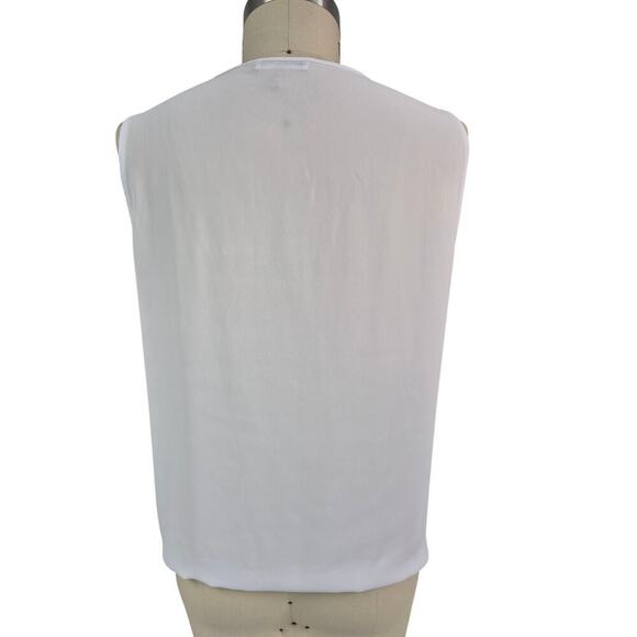 Calvin Klein white pleated front peekaboo Career poly Sleeveless top Sz L nwot - Picture 4 of 5